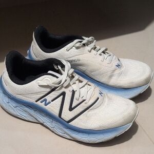 New Balance Cream and Blue Athletic Sneakers